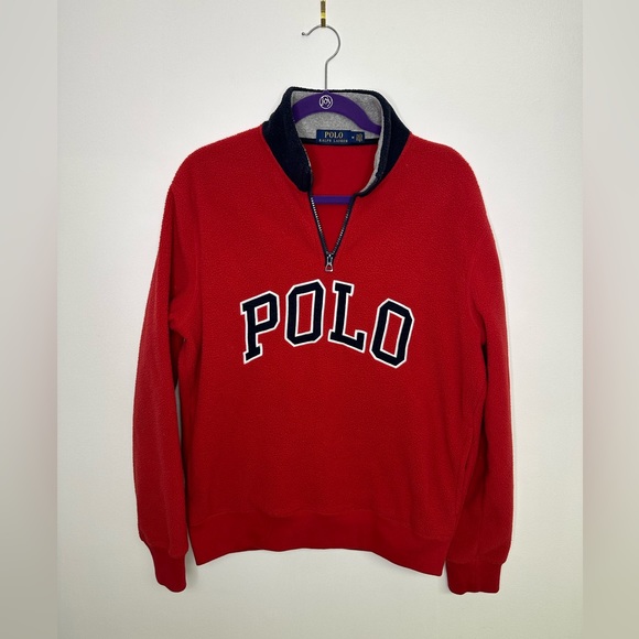 Polo Ralph Lauren Other - Polo Ralph Lauren USA Red White and Blue Fleece Pullover Quarter Zip sz Medium